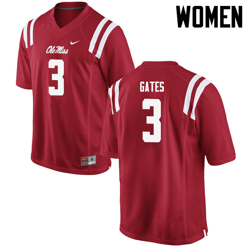 DeMarquis Gates Ole Miss Rebels NCAA Women's Red #3 Stitched Limited College Football Jersey GAJ5358EW